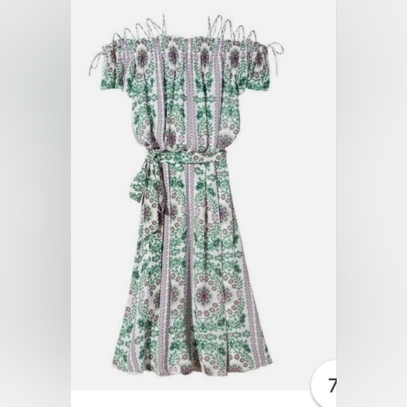 Tory Burch Green and White Patterned Midi Dress - Picture 5 of 8